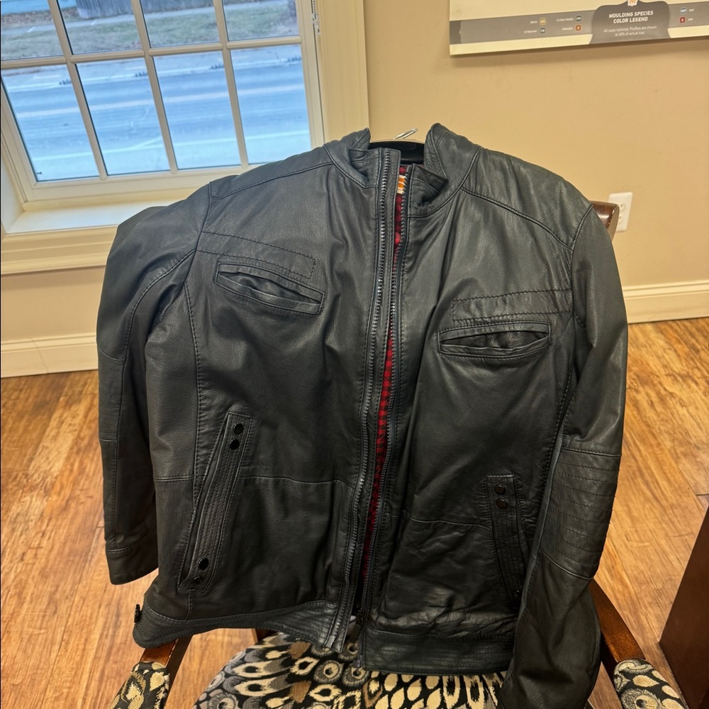 Mens Boss Orange black leather jacket